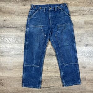 Vintage Carhartt B07 DNM Distress FADED Denim Blue Jeans Double Knee Pant 36x30